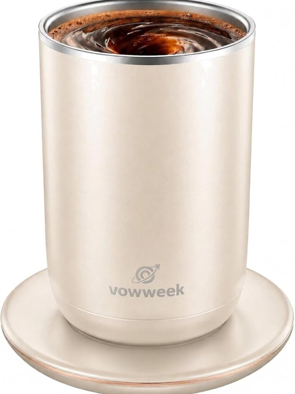 Heated Self-Stirring Coffee Mug, 10 oz Magnetic Mixer, White Travel Cup